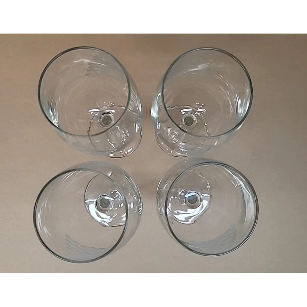 Set of 4 Clear Crystal Stemware Etched Dot Christmas Tree Design Wine Glasses